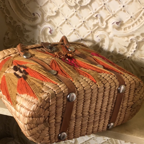 Awesome Wicker Rattan Boho Bag Tote EXC Vintage - Picture 12 of 17